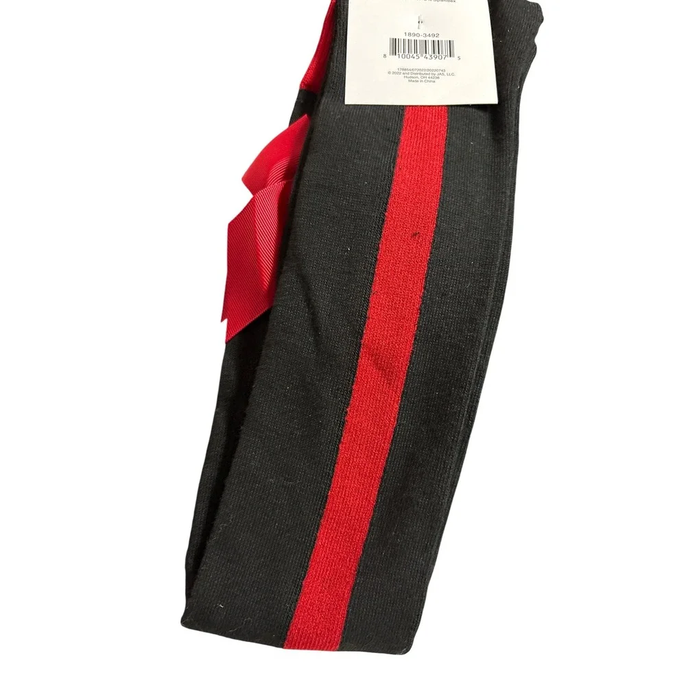 Holiday Novelty Over The Knee Socks Black Red Stripe Red Bow Shoe Size 4-10 NWT